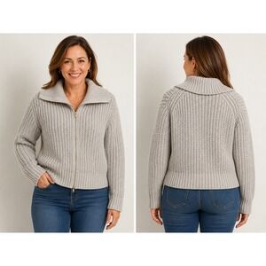 GUESS Big Colar full zip S Med Gray SWEATER huge long sleeves Baggy fit Boho Y2k